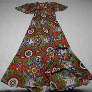 Golden Sirena Size Large Maxi Long V Neck Silk Blend Dress